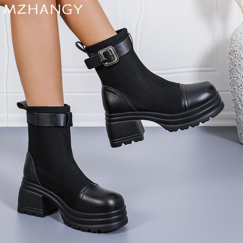 Женские ботильоны на платформе, кожаные туфли на среднем каблуке, массивные женские туфли 2025 года, модные зимние ботинки челси, туфли-лодочки Muje Botas