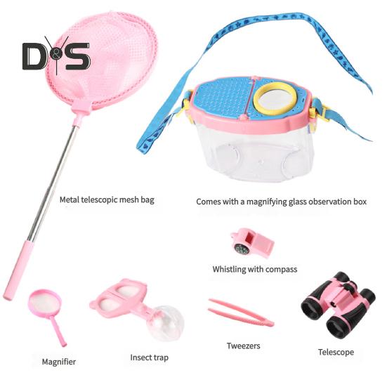 1 комплект ловцов животных с коробкой для просмотра, телескопическая сетка, бинокль, зажим, пинцет, увеличительное стекло, свисток для детей, исследование природы, животных