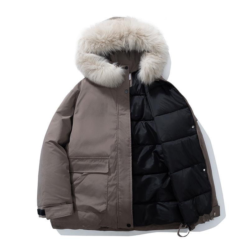 Женская осенне-зимняя однотонная короткая утолщенная свободная парка с капюшоном и меховым воротником, 5 цветов