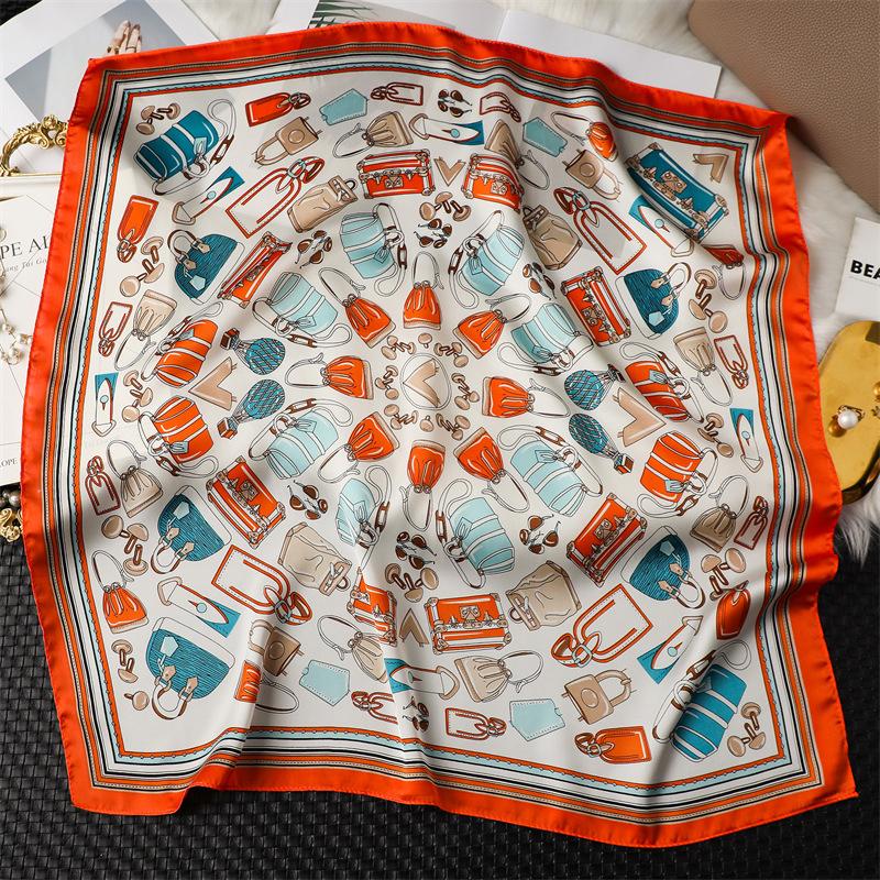 Fashion Kerchief Silk Satin Neck Scarf For Women Print Hijab Scarfs Female 70*70cm Square Shawls and Wraps Scarves For Lady