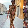 Fashion Leopard Print Midi Dress Women Streetwear Backless Sexy Sleeveless Summer Dresses Party Bodycon Vintage Clothing 26174