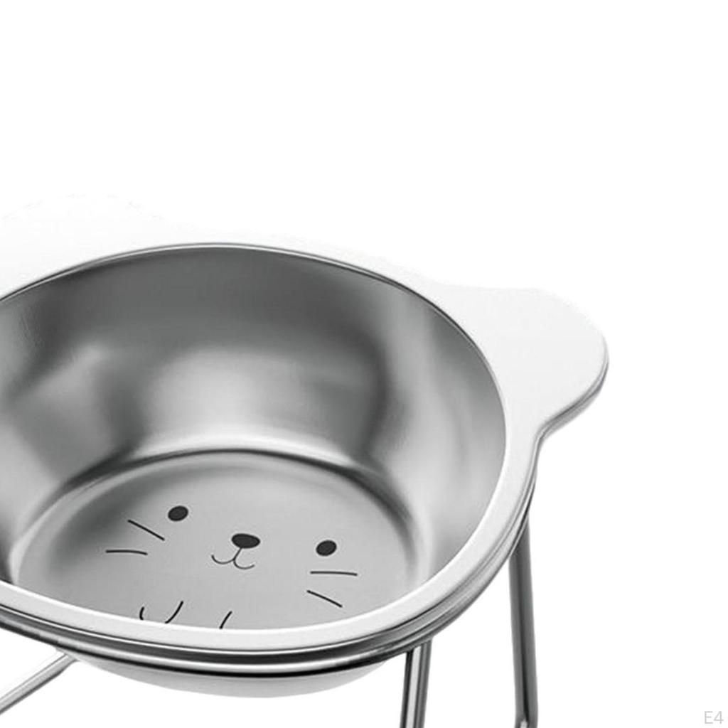Raised Cat Bowl Dog Water Food Anti Slip 15° Tilted Stable Elevated Pet Feeder with Stand for