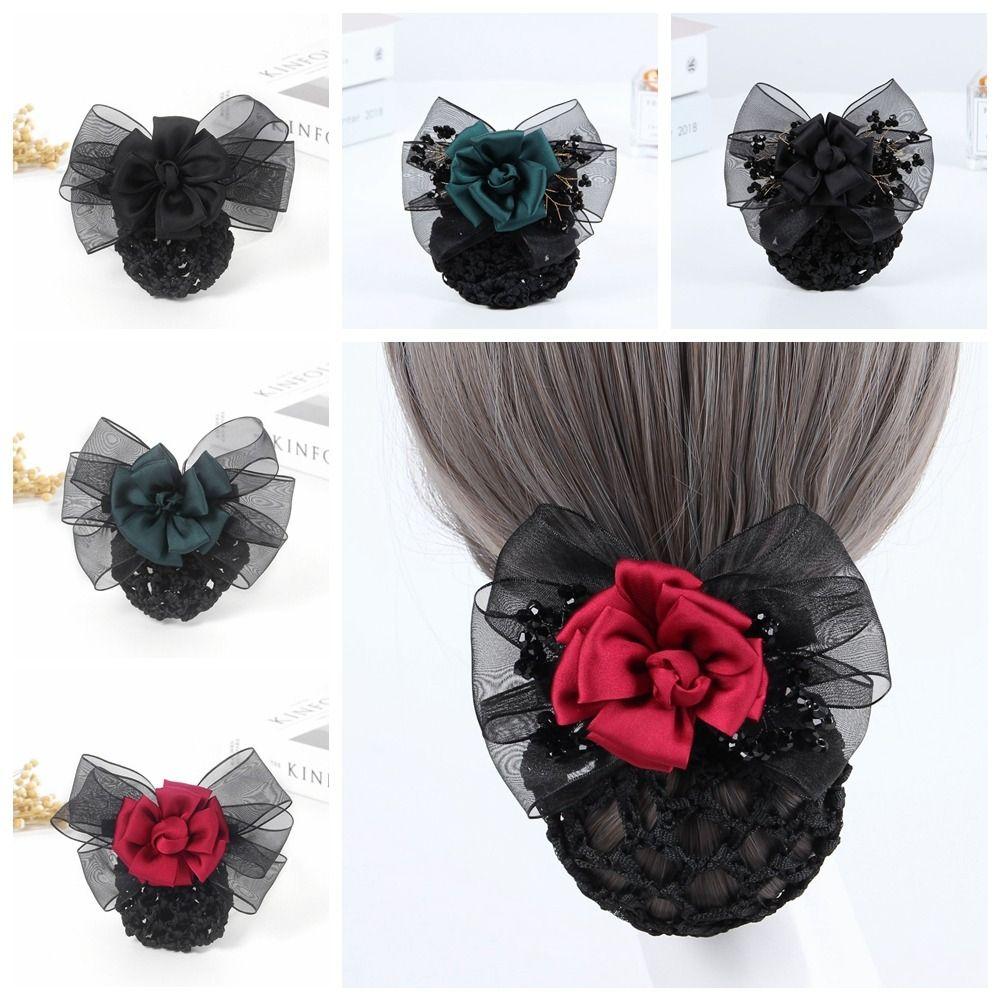 Зажим для хвоста, вязанная крючком булочка, сетка в корейском стиле, сетка для волос с бантом, сладкий цветок, снуд, весенняя заколка, офисная леди