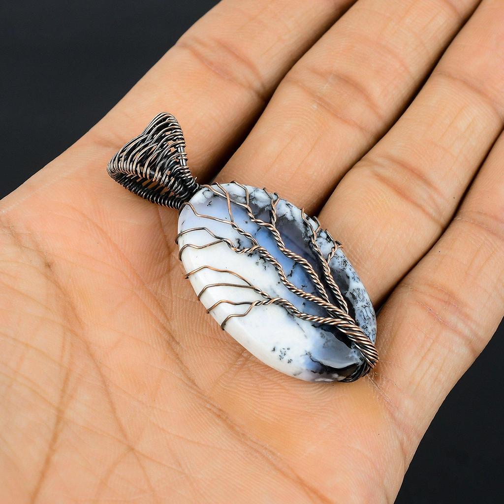 Древо Жизни Дендриты Опал Драгоценный Камень Медная Проволока Обертка Кулон Ручной Работы Ювелирные Изделия Подарок