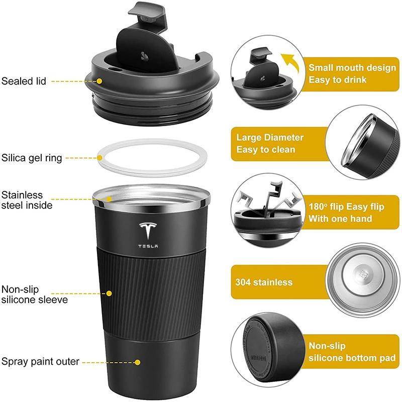 ALQ1 510ml Stainless Steel Coffee Tumbler Thermos Cup Travel Thermal Mug For Tesla Model 3 Model S Model X Y Roadster Car Sticker