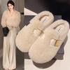 Flat-bottomed Bag Head Fluffy Slippers for Women's Outer Wear 2025 New Autumn and Winter Advanced Sense One-pedal Plush Bag Head Cotton Slippers