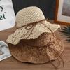 Women's Summer Hollow Out Straw Bow Hat Sunscreen Hat Foldable Vacation Beach Hat Crochet Fisherman Hat All Match Sun Hat