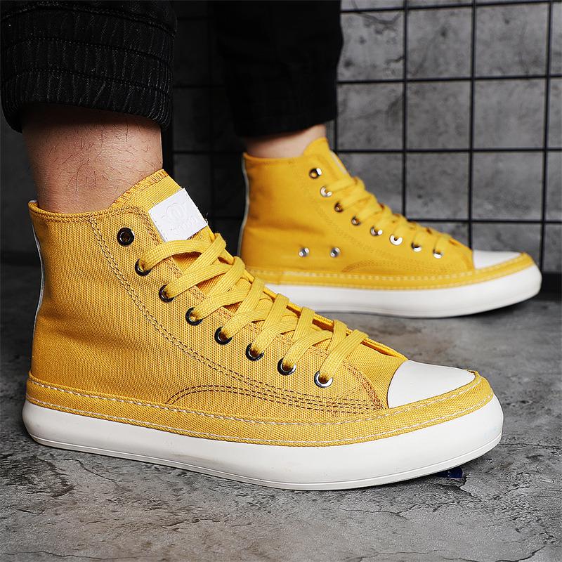 2024 Классические желтые высокие кроссовки для мужчин Удобные туфли Cnavas на шнуровке Мужские повседневные туфли из вулканизированной кожи на плоской подошве Мужские эспадрильи