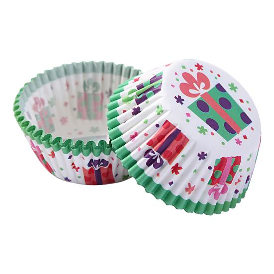 100Pcs Cupcake Liners Food Grade Oil-proof High-Temperature Resistant Non-Fading Exquisite Pattern Decorative Paper Xmas Themed Cupcake Liners
