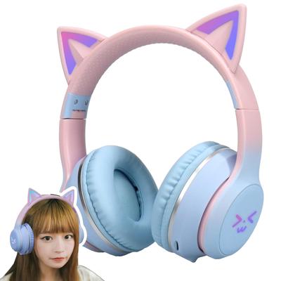 Беспроводные наушники-кошачьи ушки, синие, Bluetooth, беспроводные, со светодиодной подсветкой, симпатичный, сверкающий, радужного цвета, микрофон, японское руководство по эксплуатации, в комплекте, складные и