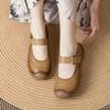 Johnature Genuine Leather Soft Soled Flat Shoes Retro Round Toe Shallow Versatile Comfortable Women's Shoes