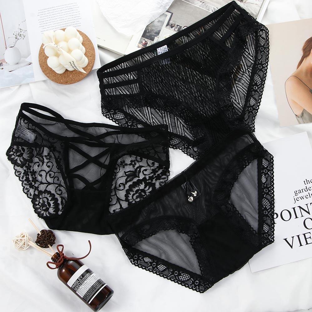 Seamless Fashion Hoolow Transparent Low waist Mesh Lingerie Sexy Briefs Lace Panties