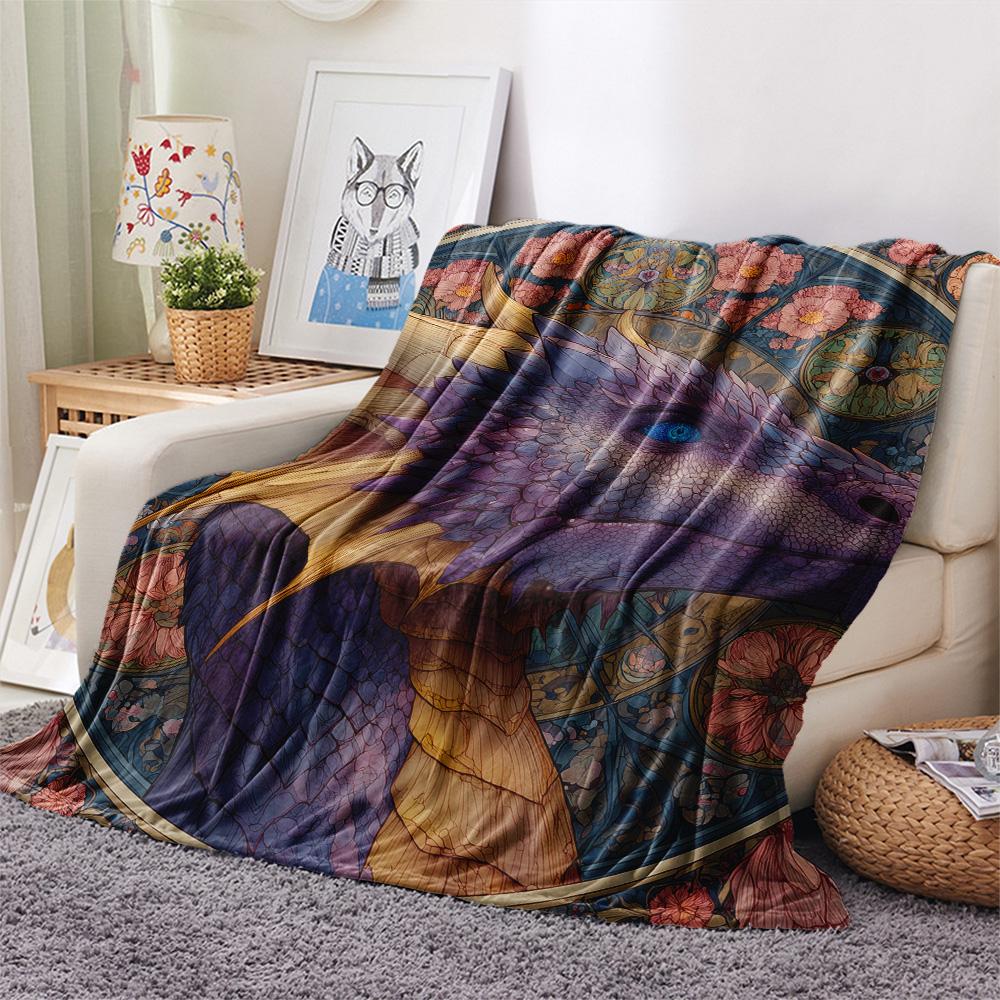 Purple Dragons Print Flannel Blanket, High quality Comfortable for All Seasons, Home Decor, Warmth and Comfort