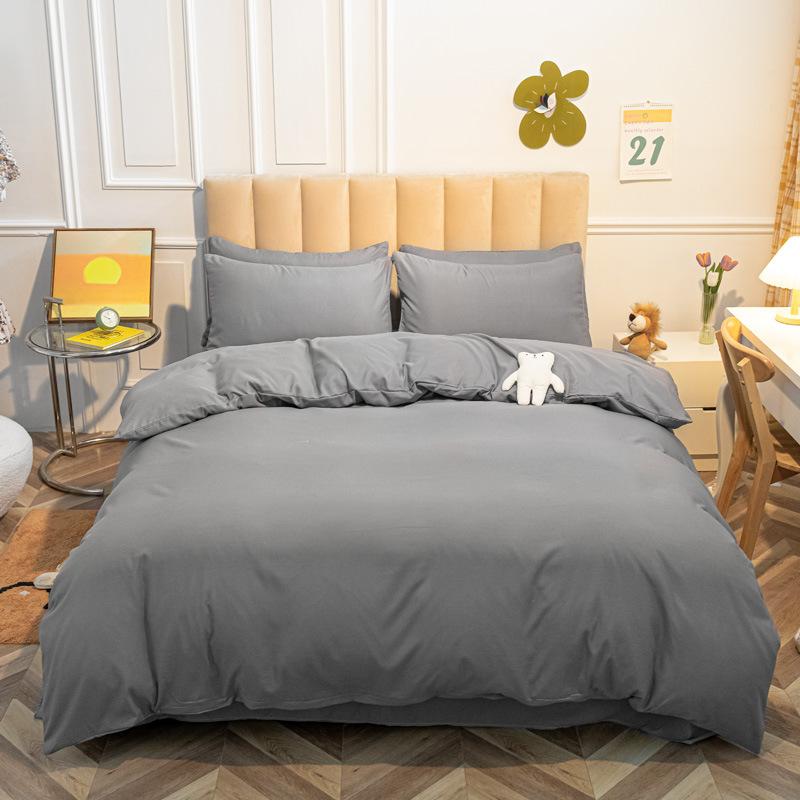 Однотонные наборы из четырех предметов из мытого хлопка, утолщенные простыни с начесом, три комплекта