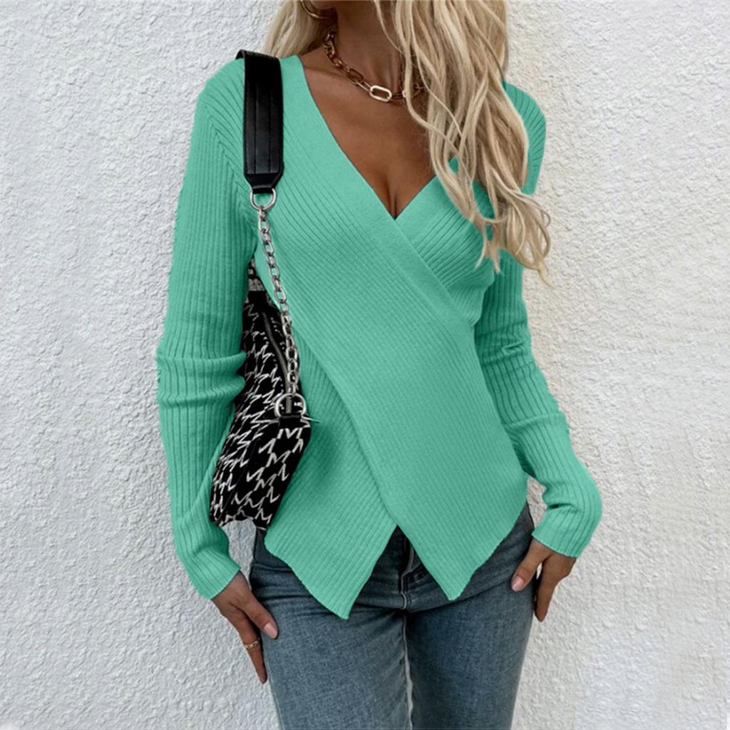 Женский модный повседневный однотонный свитер с длинным рукавом, тонкий свитер, пуловер, топ