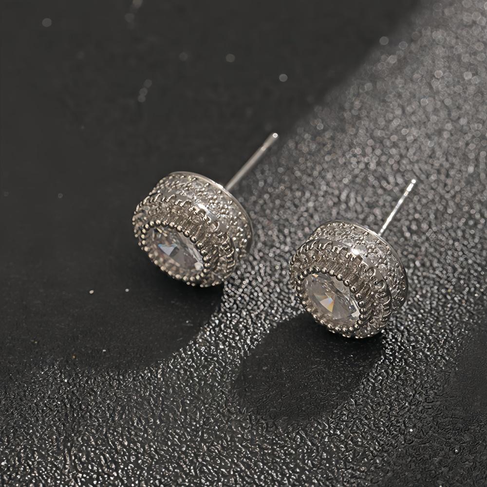 Hip Hop Round Crystal Zircon Stud Earrings Simple Copper Men's Earrings Fashion Party Women's Jewelry Accessories Gifts