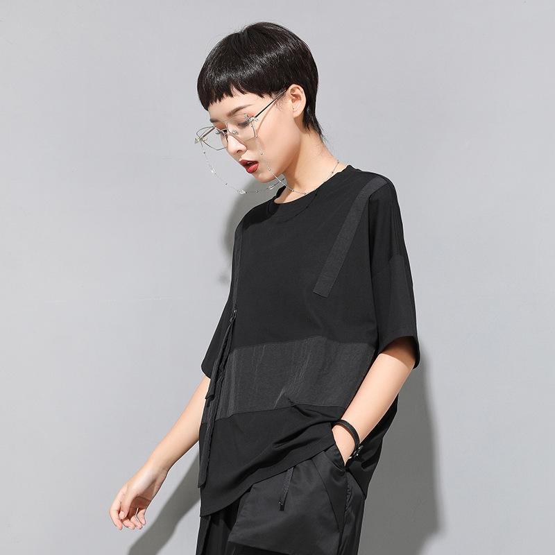 European & American Women's Summer Gothic Patchwork T-shirt, Round Neck, Short Sleeve, Trendy BF Style Streetwear.