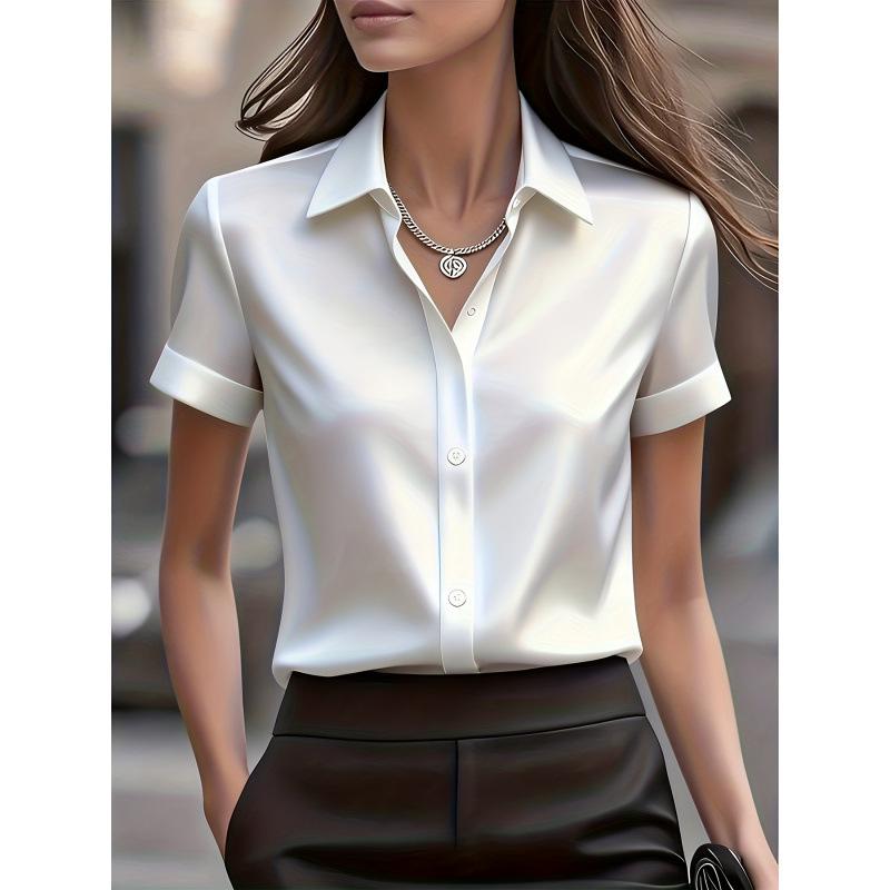 Women Solid Satin Slim Fit Commuter Short Sleeve Blouse