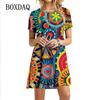 2025 New Summer Women Vintage 3D Print Dress Fashion Short Sleeve Ladies Oversized Dress Casual O-Neck Loose Sundress Vestidos