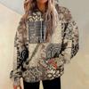 Женская повседневная мода винтажный принт длинный рукав пуловер с капюшоном топ