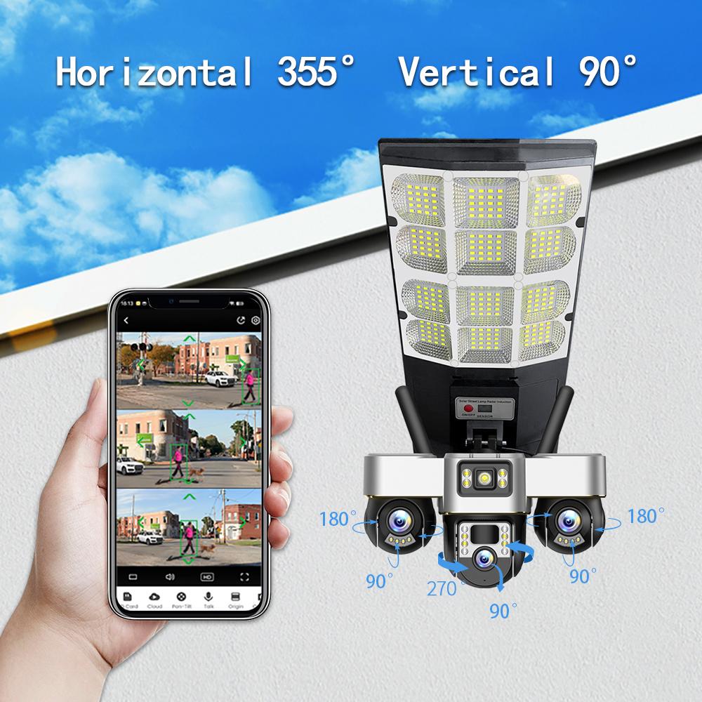 New Solar Street Light & Security Camera – Automatic Power, Smart Lighting, Three-Lens 4G WiFi Camera