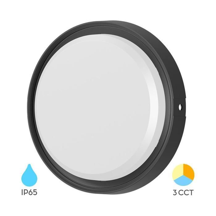 Applique murale ronde LED 12W Noir 3en1 IP65