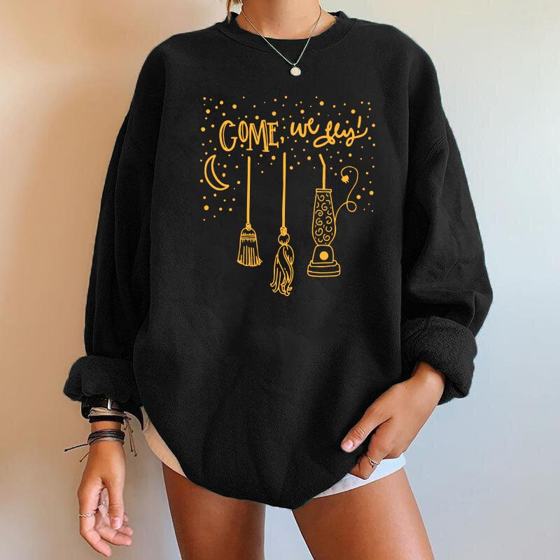 Come We Fly Print Oversized Halloween Sweatshirt Streetwear Funny Women Sweatshirts Long Sleeve Drop Shoulder Fall Plus Size