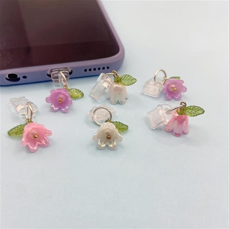 1 шт. Трехмерный колокольчик-орхидея лист мобильный телефон порт для зарядки пылезащитная заглушка, подвеска с искусственным жемчугом/подходит для iPhone/Type-C