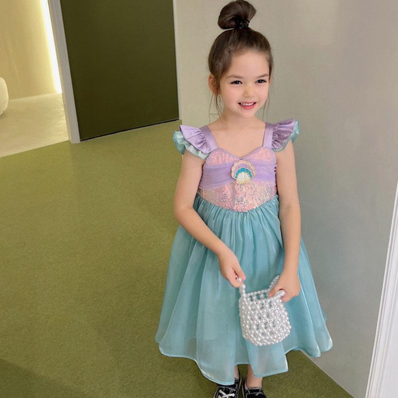 Летнее платье-жилет русалки для девочек 2025 - Костюм принцессы с короткими рукавами