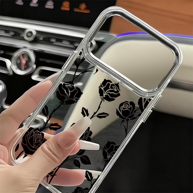 Ретро Цветы Черная Роза Печать Чехол Для iPhone 17 18 Pro Max Покрытие Линзы Прозрачный Мягкий Чехол Для iPhone 16 15 14 13 Pro Max 17E