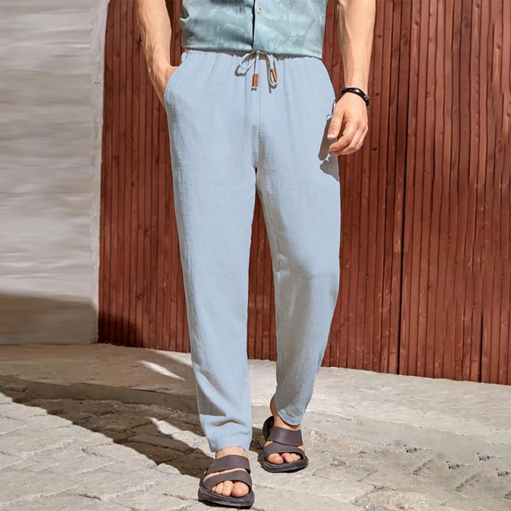 Новые европейские и американские мужские повседневные брюки из хлопка и льна с завязками