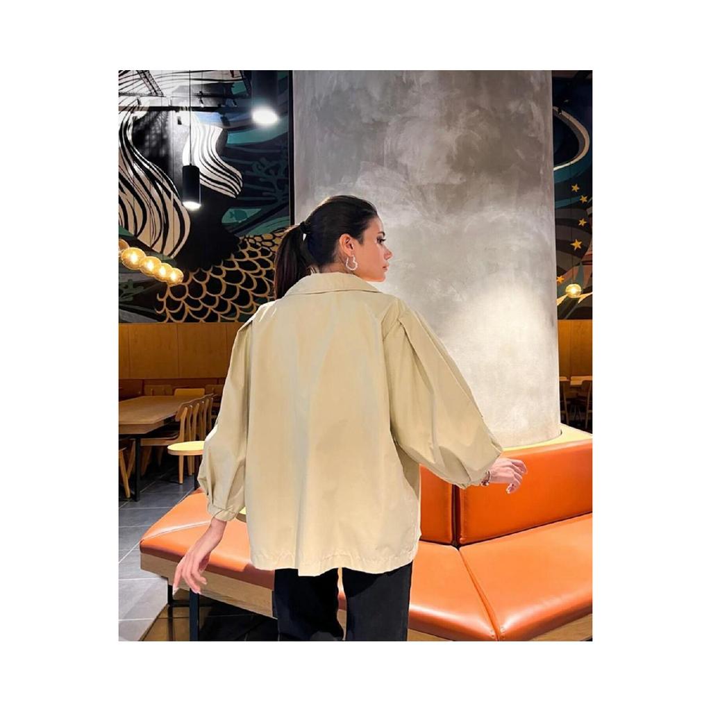 Oversize Balloon Sleeve Short Trench Coat