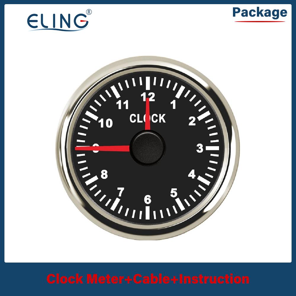 ELING 52mm 2" Clock Meter Gauge 12-hour Format with Red Backlight 12V/24V for Boat Car Truck Waterproof Auto Accessories