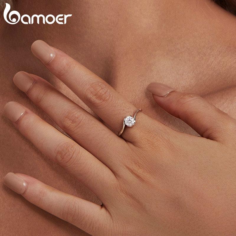 BAMOER D Color VVS1 EX 0,5CT Кольцо с муассанитом Нежное лабораторное кольцо с бриллиантом из стерлингового серебра 925 пробы для женщин Обручальные свадебные украшения