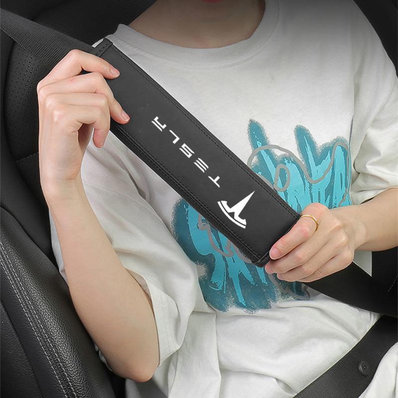 CREKH1 Car Seat Belt Shoulder Cover For Tesla Model S X Y Juniper 3 Highland Cybertruck Safety Belt Protective Cover Car Accessories