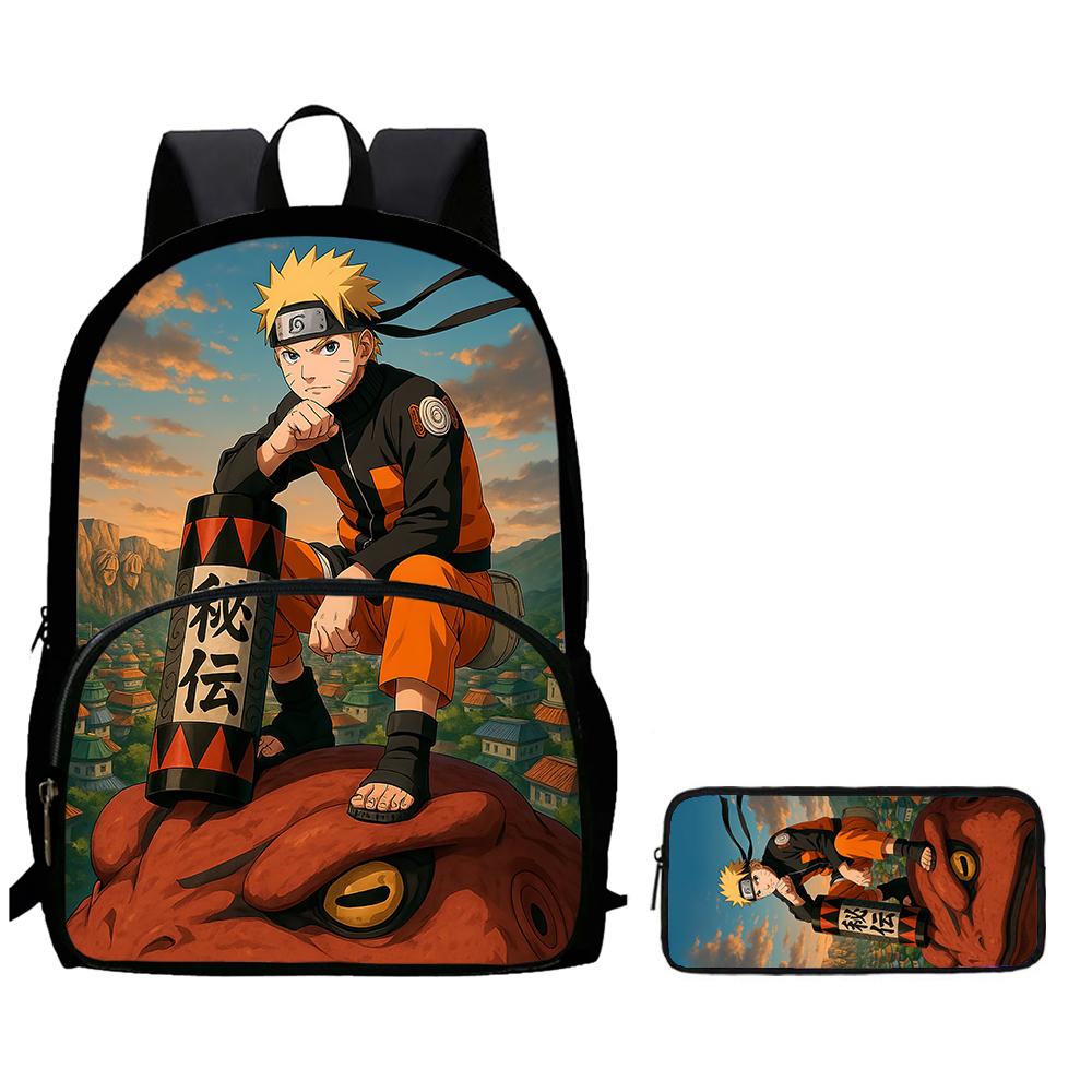 Набор из 2 шт. Рюкзак NARUTO с передним карманом и пеналом, для школы и на каждый день, легкий и прочный, для мальчиков и девочек 5-11 лет