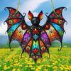 Halloween Colorful Bat Hanging Decoration Stained Glass 2D Flat Acrylic Witch Hat Suncatcher Indoor Outdoor Wall Window Hanging Sign Ornament