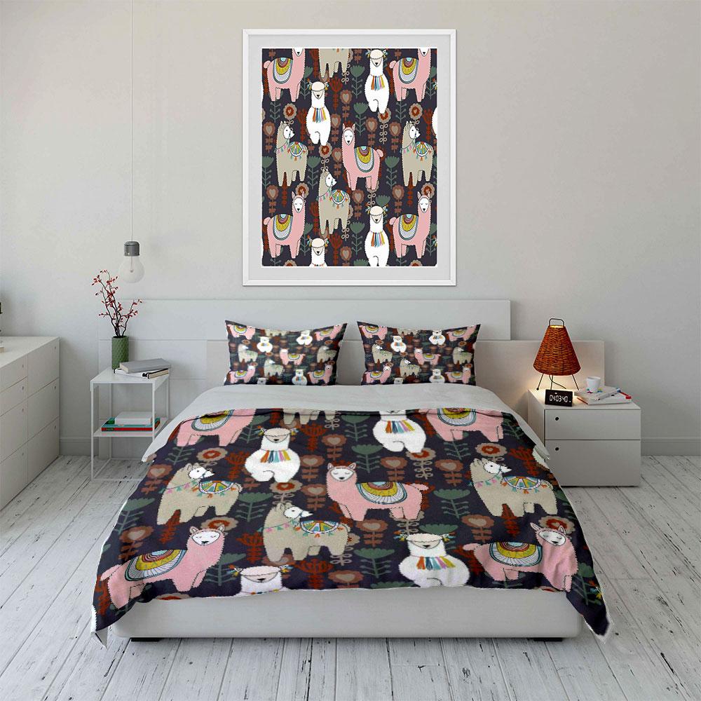 Colorful Llama Floral Bedding Set Bedding Duvet Cover Set Duvet Cover Pillowcases (1 * Duvet Cover 2 * Pillowcases, without duvet insert)