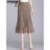 Women's Lace Midi Skirt Summer Mesh Dress New Plus Size High Waist Slimming Mid Length One Step Skirt
