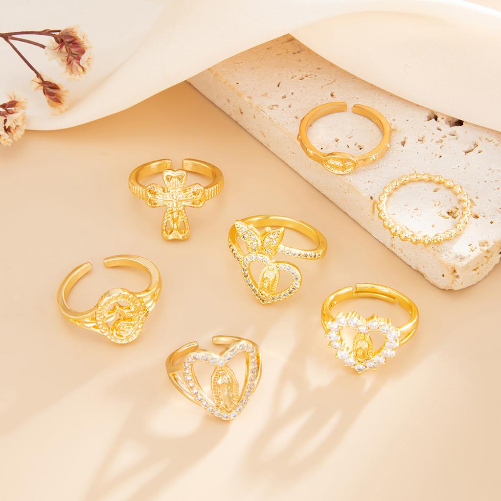 Ingemark 7Pcs/set Sweet Romantic Rhinestone Heart Rings Women Exquisite Metal Butterfly Chic Open Knuckle2026 New Charm Jewelry