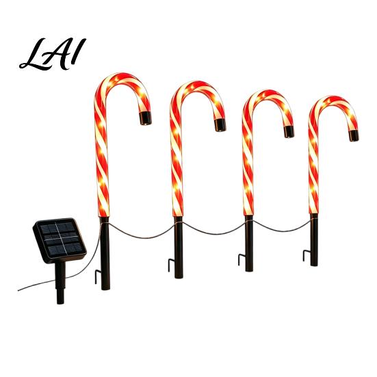 Red White Christmas Decor 4Pcs Solar Candy Cane Pathway Lights Outdoor Stake Waterproof Decorative Stakes Garden Lights for Yard Lawn Patio