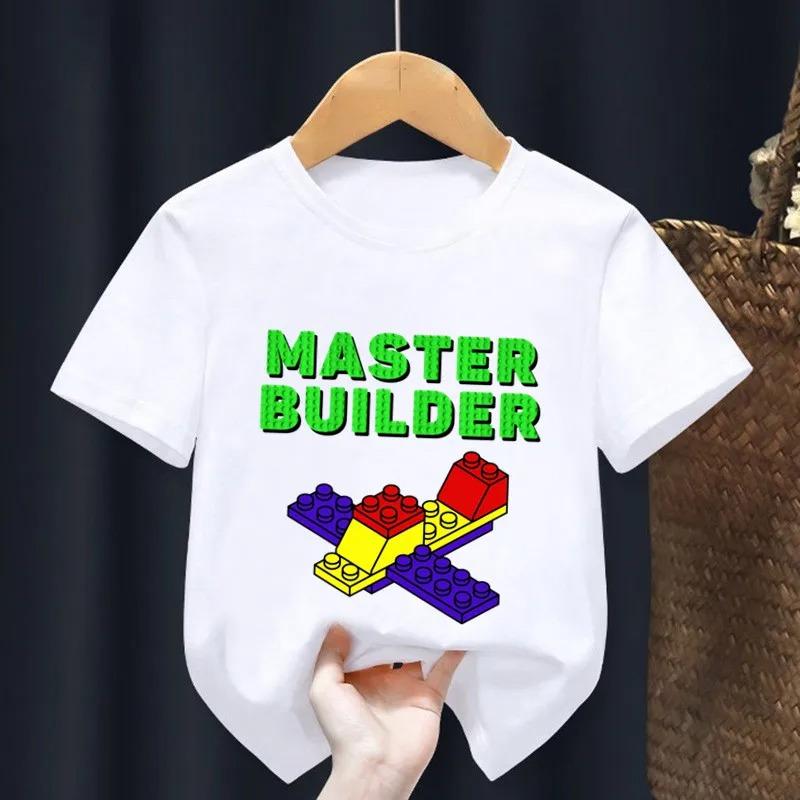 2026 Master Builder Blocks Building print cartoon casual comfortable childrens Tshirt for boys and girls