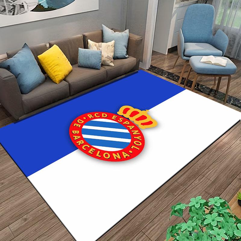Ковер с логотипом RCD Espanyol De Barcelona с дизайном короны Сине-белый Подходит для использования в качестве противоскользящего коврика для гостиной, спальни, диванов