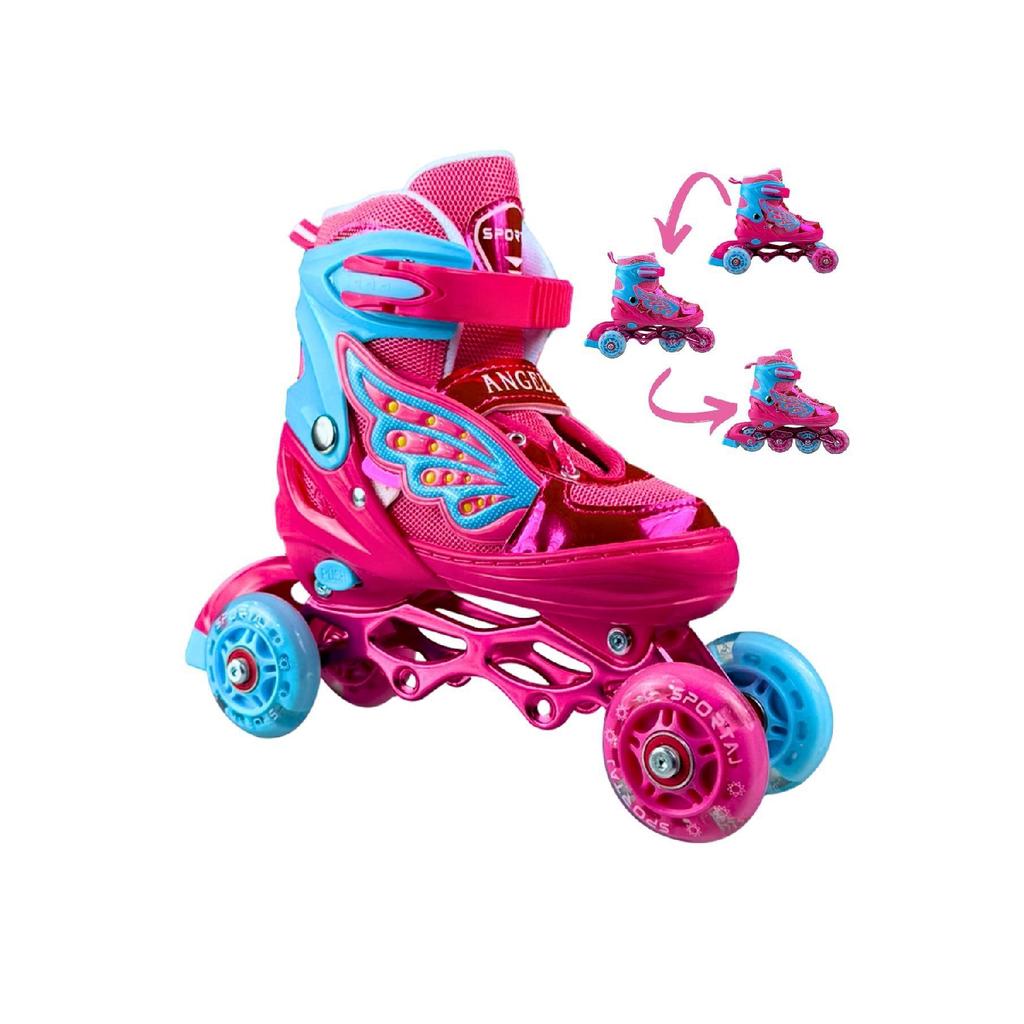 Angel Winged Illuminated Skates 2 2 Girl's Skates Silicone Wheel, 3 In 1 Wheel With Carrying Bag