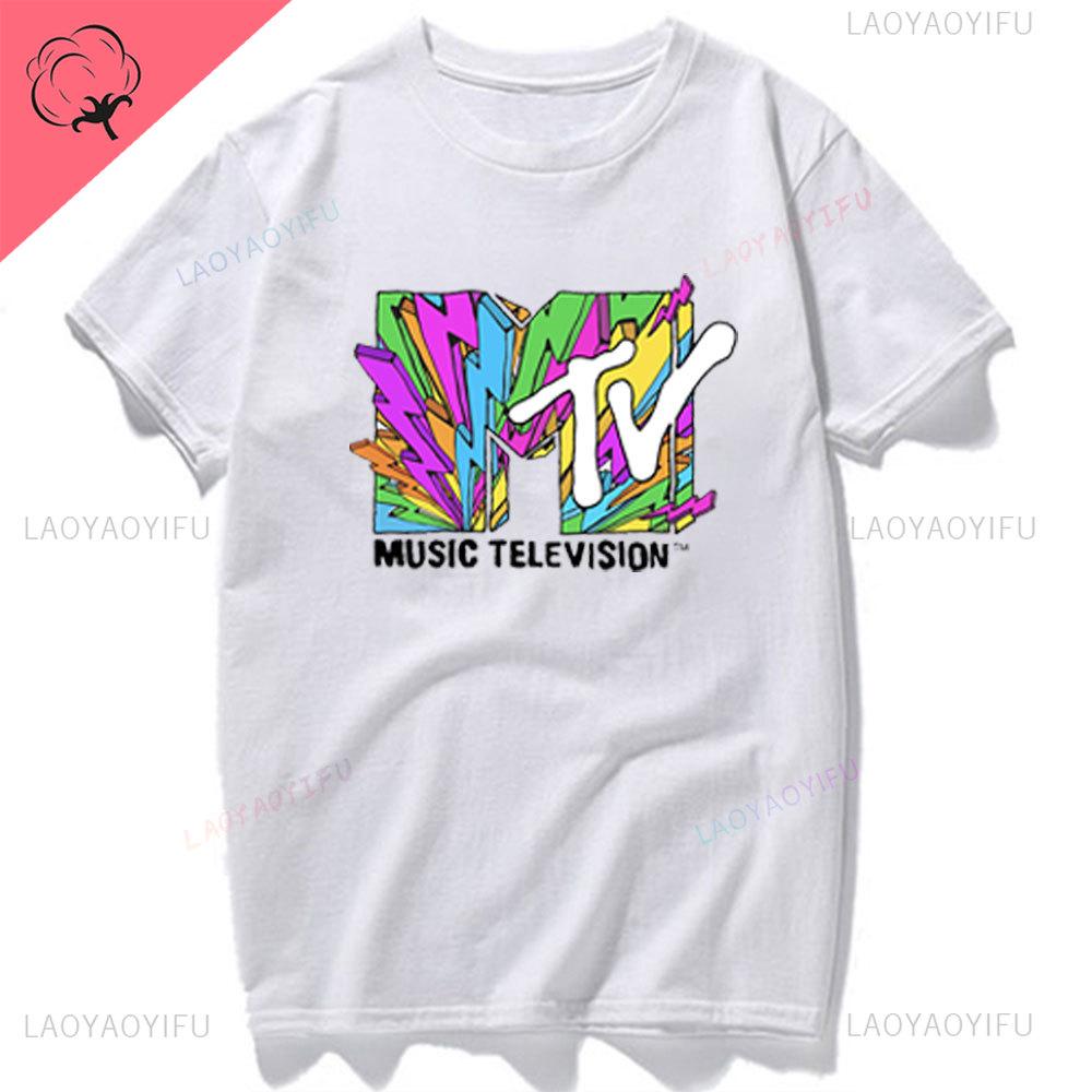 Женская футболка с графикой MTV, забавная мужская одежда, хип-хоп, классический логотип MTV, винтажная, парная, хлопковая футболка, модная уличная одежда, короткая