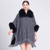Women's Padded Thickened Faux Otter Hair Collar Cape Shawl Loose Large Size Knitted Cardigan Jacket