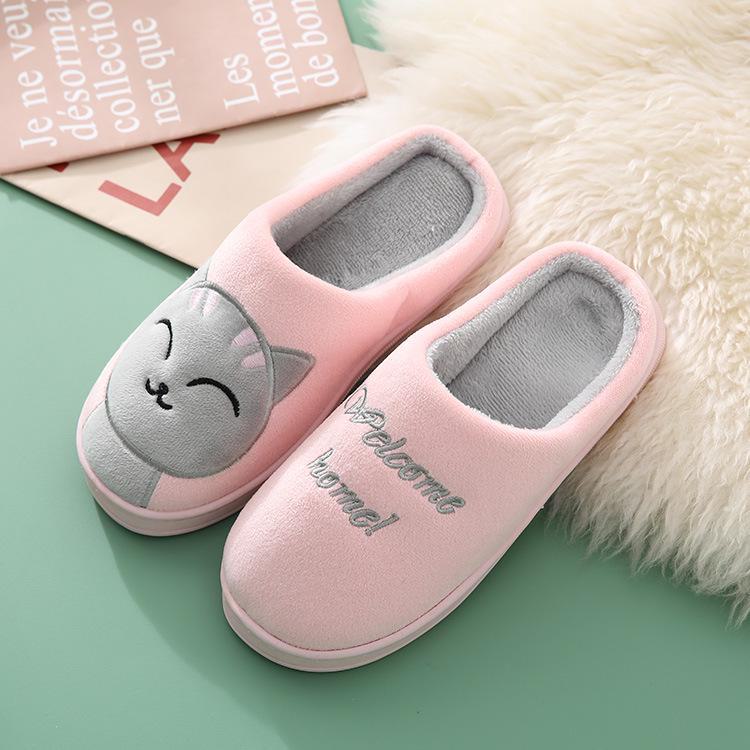 Зимние домашние меховые тапочки с мультяшным котом - милые, теплые хлопковые тапочки для пар
