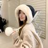 Women Quilted Hat Winter Padded Warm Hat with Cute Pom Pom Ear Protection Fuzzy Hat with Drawstring for Autumn Winter Street Daily Wear