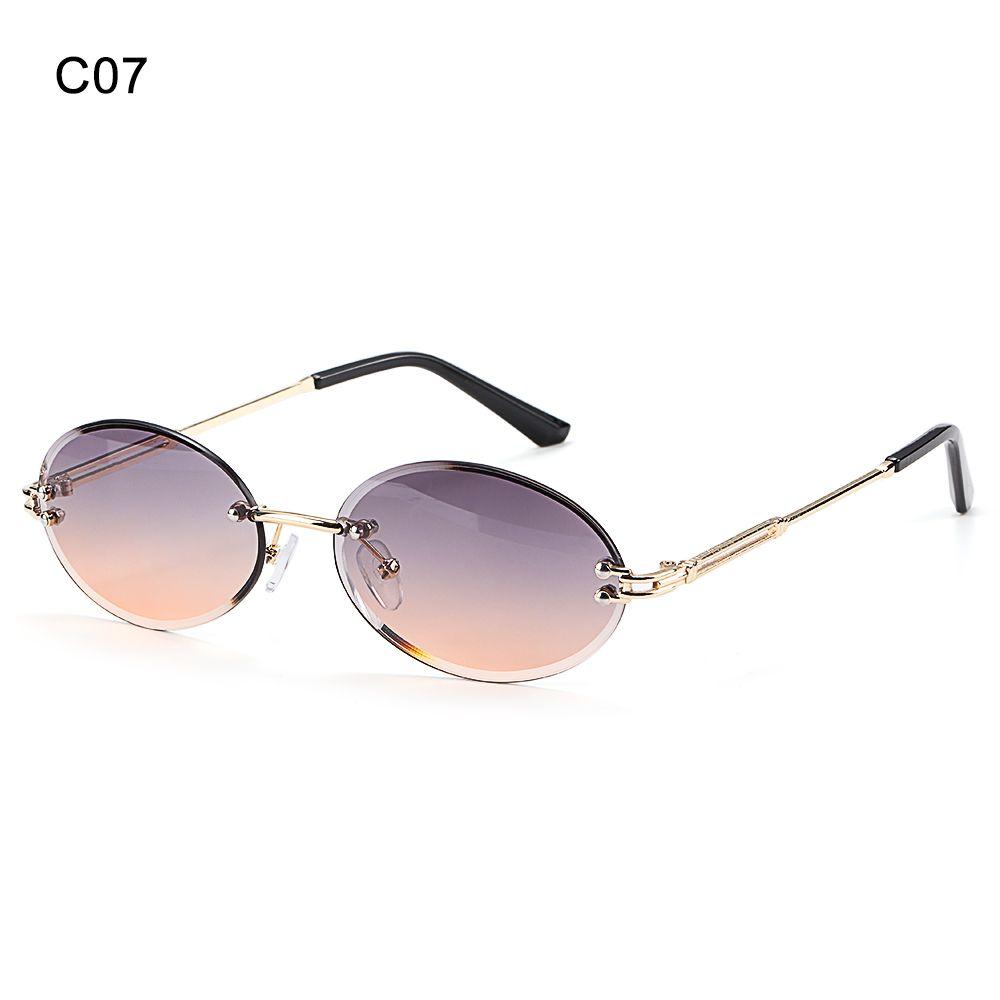 Frameless Rimless Tinted Eyewear Vintage Sunglasses Oval Sunglasses Diamond Cutting Lens Shades