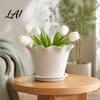 Drainage Pot with Saucer Wavy Edge Planter Saucer Thickened Flower Succulent Tray Holes Modern Plant for Indoor Outdoor Plants Round Garden Holder